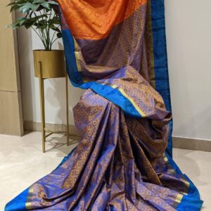 Blue With Orange Pallu Jacquard Kanjivaram Silk Saree