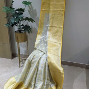 Beautiful Yellow and Off-White Kanchipuram Soft Silk Sarees