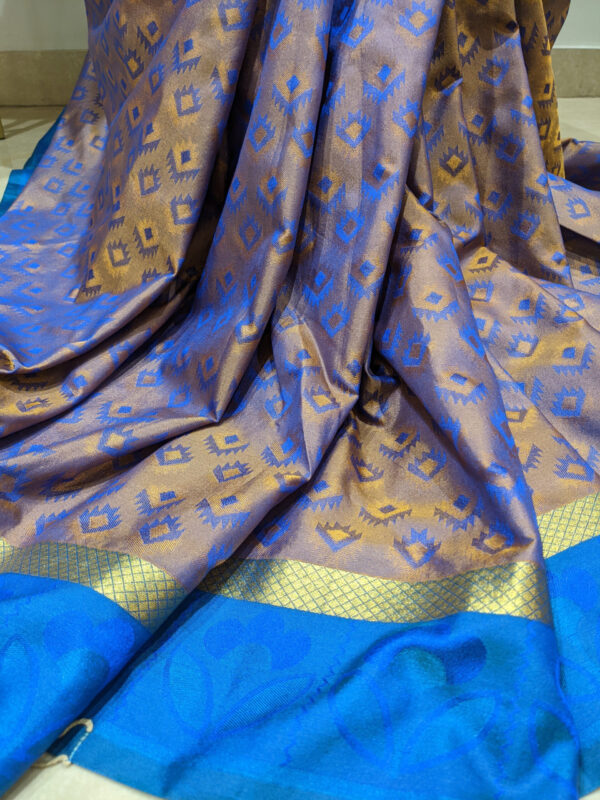 Blue With Orange Pallu Jacquard Kanjivaram Silk Saree