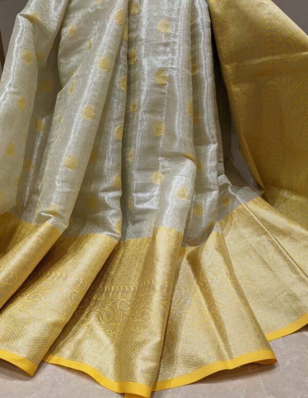 Beautiful Yellow and Off-White Kanchipuram Soft Silk Sarees