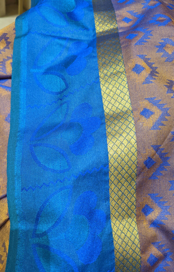 Blue With Orange Pallu Jacquard Kanjivaram Silk Saree