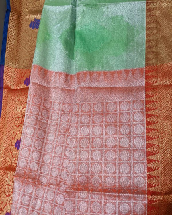 Green With Orange Border Pattu Pudavai Saree