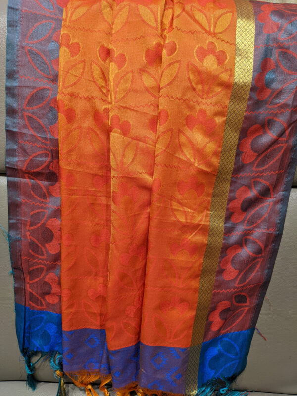 Blue With Orange Pallu Jacquard Kanjivaram Silk Saree