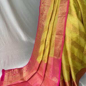 Yellow and Pink Silk Saree With Matching Blouse