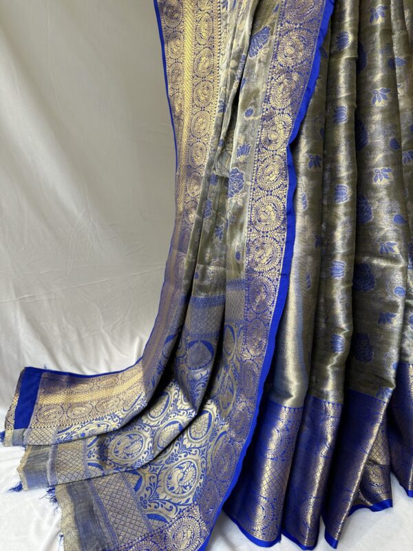 Royal Blue Saree Rose Design With Matching Blouse