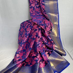 Pink Blue Silk Saree With Matching Blouse