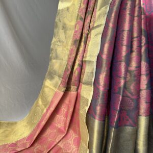 Golden Border Pink Silk Saree With Matching Blouse