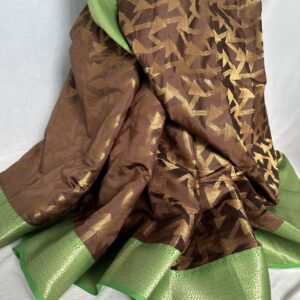 Dark brown and green silk saree