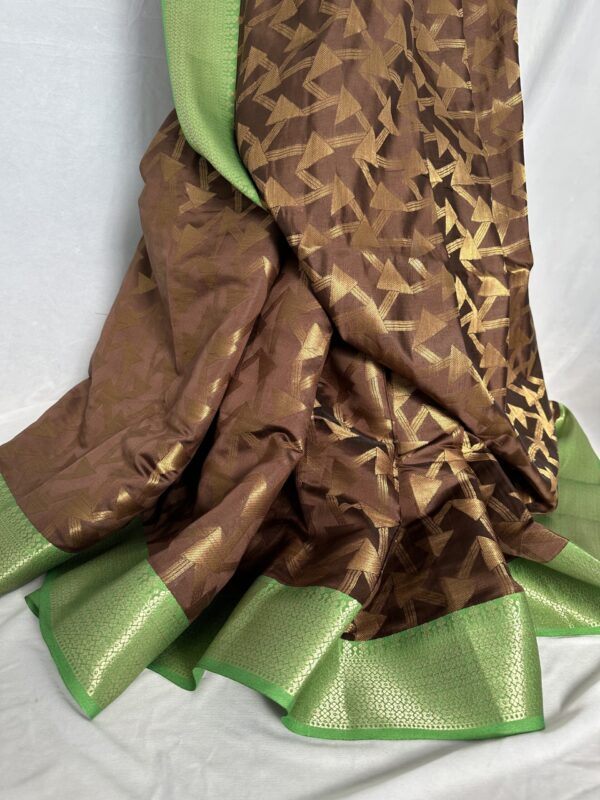 Dark brown and green silk saree